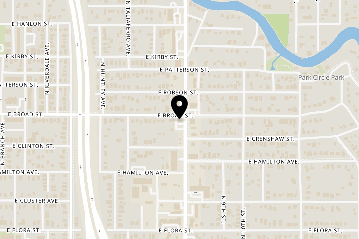 Map showing the location of Three Coins Diner on 7410 N Nebraska Ave in Tampa